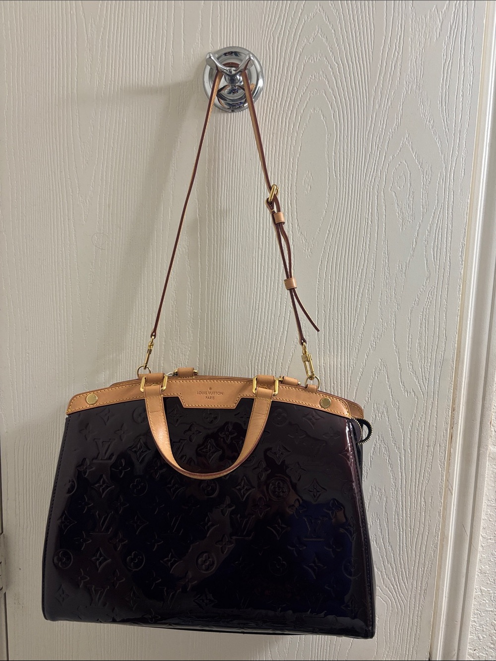 Louis Vuitton Patent Monogram Satchel in Deep Burgundy with Vachetta Trim